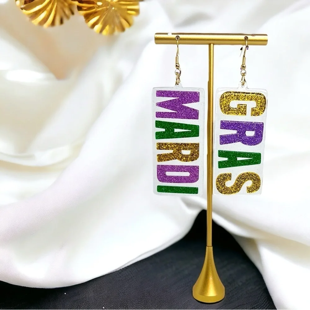 Jazz Up Your Look: Mardi Gras Dangle Earrings! 💜💚💛NWT Carnival Accessories!